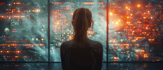 View of futuristic interface screen by businesswoman.