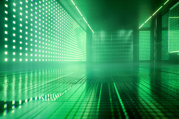Abstract futuristic background with green lights.