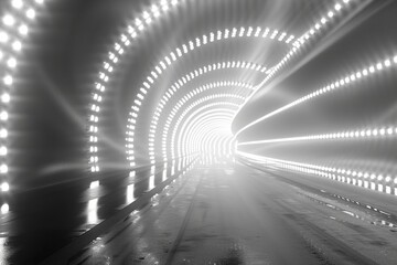  Empty white and black space, neon lights, Futuristic, modern interior, future tunnel style or spaceship, sci-fi, hi-tech, background, 3D rendering.