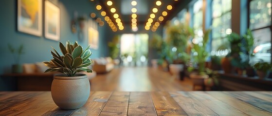 Poster - An empty open office background with abstract light bokeh.