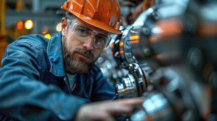 Poster - Engineer adjusting machinery in factory. Generative AI.