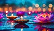 candles and flowers on water