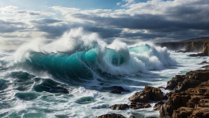 Wall Mural - Blue big waves.