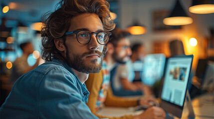 Aufkleber - Young agency team sitting at a desk doing great screen design, working on their computers at modern office. Generative AI.