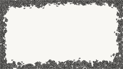 Wall Mural - Black dotted textured horizontal frame, noisy gritty dot halftone effect, vector illustration. Fashionable banner in grunge style. Imitation of paint stains.