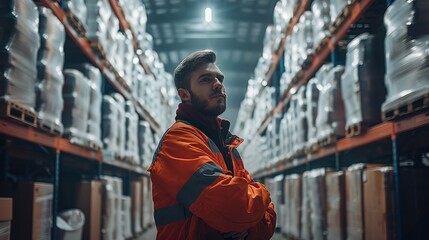 Aufkleber - A loader man in the process of work in a warehouse. Generative AI.