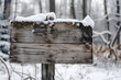 Winterliche Wegeführung: Holzschild in verschneiter Waldlandschaft
