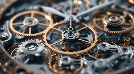 Watch gears, close up, top view. Generative AI.