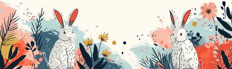 Wall Mural - Abstract Easter background with lines and flowers