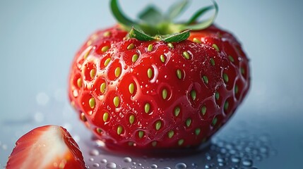 Sticker - Isolated strawberry with half slices on white background.