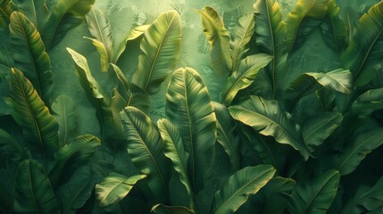 Poster - A 3D rendering of a green ribbed plantain on a beautiful floral background.