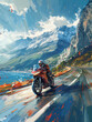 Illustration d'un pilote sur une belle moto sur une route