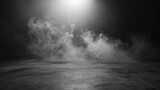 Fototapeta  - Abstract image of dark room concrete floor. Black room or stage background for product placement. Panoramic view of the abstract fog. White cloudiness, mist or smog moves on black background.