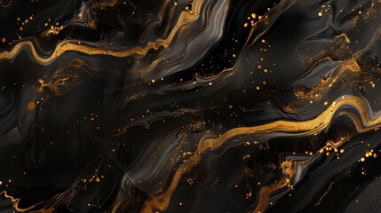 Wall Mural -  gold and black liquid abstract texture 