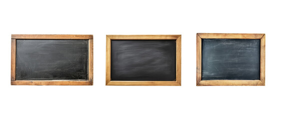 Blank blackboard in wooden frame isolated on transparent background