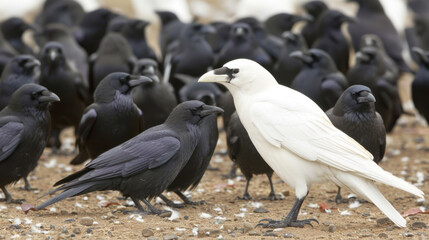 Poster - White crow in flock of black ones - concept of individuality, being different