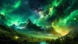 Fototapeta Kosmos - aurora over the mountains