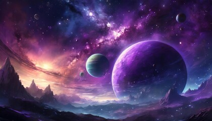 Sticker - purple planets and space nebula galaxy background