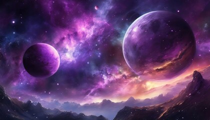 Sticker - purple planets and space nebula galaxy background