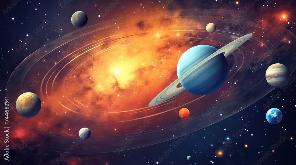 Milky Way Galaxy, Outer Space, Solar System, Cosmos Planets, Sun, Earth