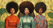 Chic and powerful, this image captures three women in vibrant outfits