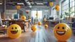 Funny yellow smileys in modern office