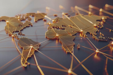 Poster - Global communication and international connections. World map with connected lines and dots