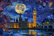London Cityscape With Big Ben Mosaic Geometric Shapes