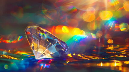 Wall Mural - Sparkling Diamond Amidst Colorful Light Reflections