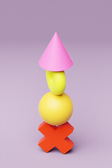 Poster - Multi-colored pyramid of various balancing figures, 3D rendering