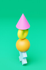 Poster - 3d illustration of a pyramid of multi-colored geometric volumetric figures on a  green background