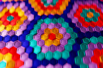 Fototapete - multicolored pattern, hexagon pattern. 3d visualization