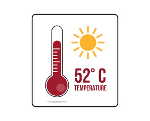 52° c. thermometer 52 degrees celsius. vector for weather and climate forecast with yellow sun