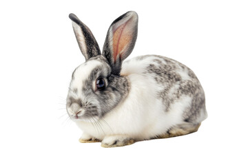 Wall Mural - Studio portrait of cute rabbit isolated on transparent png background, happy bunny running on floor, adorable fluffy rabbit that sniffing.