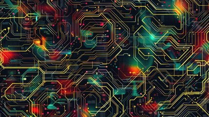 Aufkleber - Futuristic digital electric tech circuit board pattern background. background high tech. Concept technology, innovation, big data, Ai, network, business, modern, online	