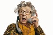 surprised aged woman with telephone