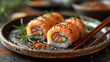Delicious sushi roll background