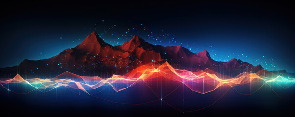 Poster - Abstract Digital Landscape: Blue Wave Line Tech Graphic - A Geometric Network Backdrop.