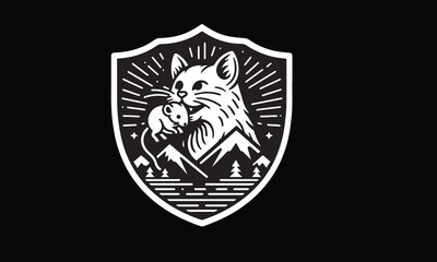 Wall Mural - Cat eating mouse logo design, 