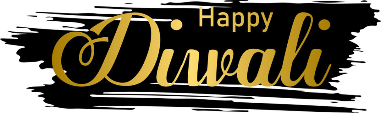 Golden Colored happy diwali luxurious lettering design on black paint brush stroke frame