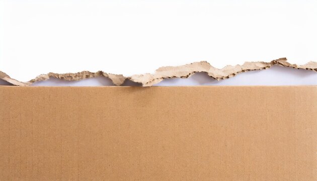 part of cardboard box with torn rough edges and torn paper isolated on white background kraft cardboard texture with copy space