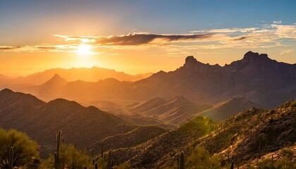 Wall Mural - usa arizona catalina state park sunset landscape with catalina mountains and desert