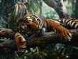 a tiger looks relaxed when they are resting on a tree branch Generative AI