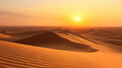 Sticker - the sun is setting over a desert with sand dunes in the foreground and sand dunes in the foreground.