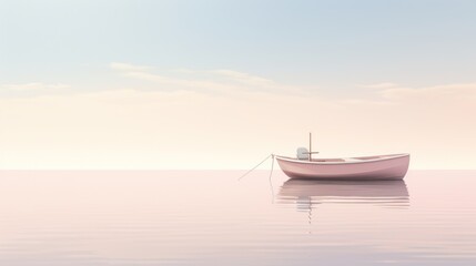 Wall Mural - a white boat floating on top of a body of water under a blue sky with a white line on the front of the boat.