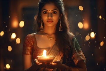 Poster - A woman holding a lit candle, suitable for various concepts and designs