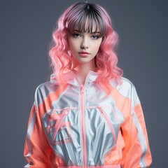 Wall Mural - Dynamic Pink and Silver Hallyu Tracksuit Set for Outdoor Shots