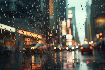 Poster - Urban scene seen through raindrops, ideal for weather-related concepts