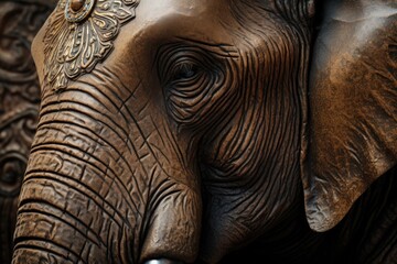 Poster - A detailed view of an elephant's face and trunk. Suitable for wildlife or animal themes