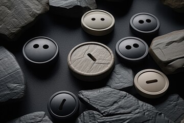 Poster - Group of buttons on a table, suitable for various design projects
